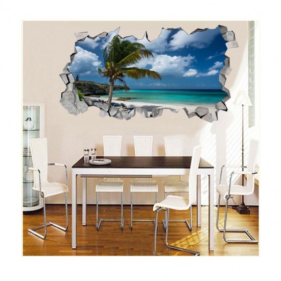Sticker decorativ, gaura in perete 3D,  Plaja, 85 cm, 174STK-2