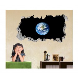 Sticker decorativ, gaura in perete 3D,  Planeta, 85 cm, 1038STK-1