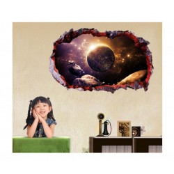 Sticker decorativ, gaura in perete 3D,  Planeta, 85 cm, 1042STK-1