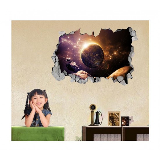 Sticker decorativ, gaura in perete 3D,  Planeta, 85 cm, 1042STK-2