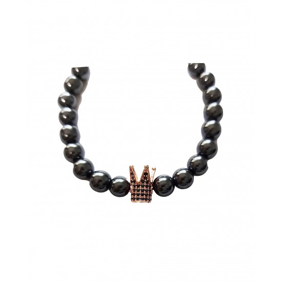 Bratara cu pietre naturale, Onix, Roz auriu, Crown, A4B140-1