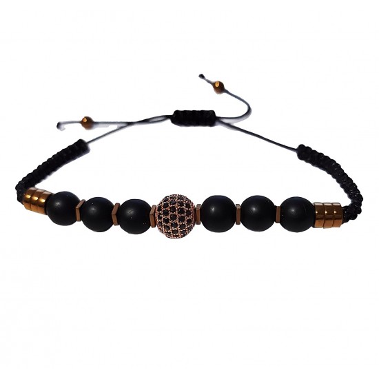 Bratara cu pietre naturale, Onix, Roz auriu Charm, A4B173