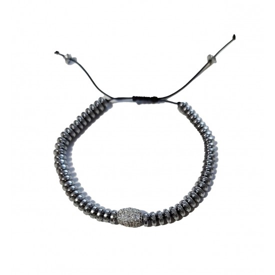 Bratara cu pietre naturale, Onix, Silver Charm cu Zirconiu, A4B166
