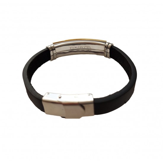 Bratara din piele ecologica, Cruce, Inox, A4B101