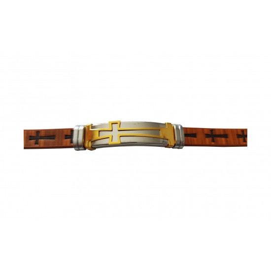 Bratara din piele ecologica, Cruce, Inox, A4B107 Bratara din piele ecologica, Cruce, Inox, A4B107
