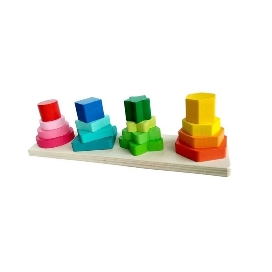 Stivuitor de forme geometrice din lemn, 16 piese, TT004