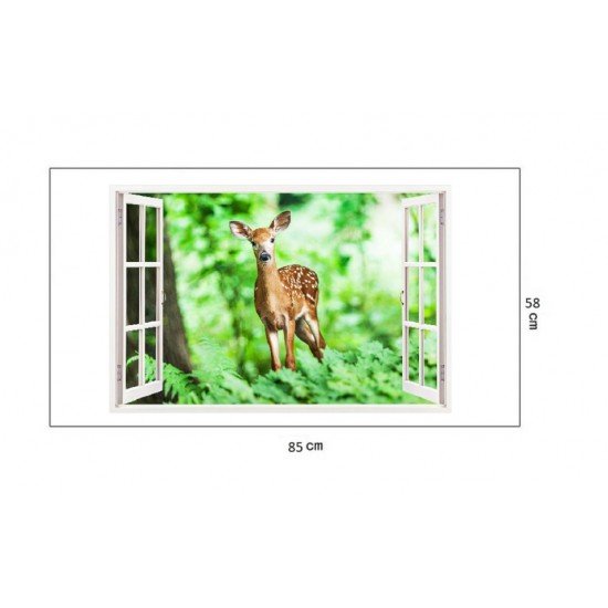 Sticker decorativ, Fereastra 3D, Caprioara, 85 cm, 284STK