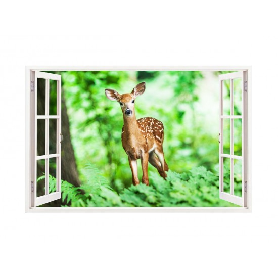 Sticker decorativ, Fereastra 3D, Caprioara, 85 cm, 284STK