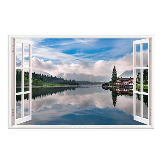Sticker decorativ, Fereastra 3D, Cer oglindit in lac, 85 cm, 390STK Sticker decorativ, Fereastra 3D, Cer oglindit in lac, 85 cm, 390STK