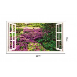 Sticker decorativ, Fereastra 3D, Flori mov, 85 cm, 250STK