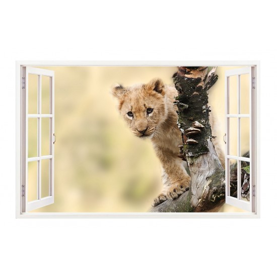 Sticker decorativ, Fereastra 3D, Leu, 85 cm, 238STK Sticker decorativ, Fereastra 3D, Leu, 85 cm, 238STK