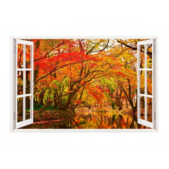 Sticker decorativ, Fereastra 3D, Padure, 85 cm, 322STK