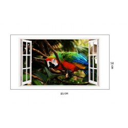 Sticker decorativ, Fereastra 3D, Papagal, 85 cm, 296STK