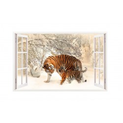 Sticker decorativ, Fereastra 3D, Tigru, 85 cm, 246STK