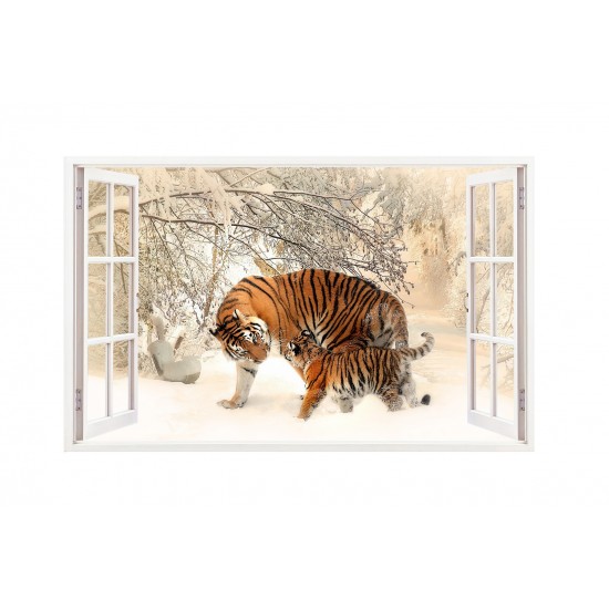 Sticker decorativ, Fereastra 3D, Tigru, 85 cm, 246STK
