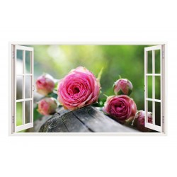 Sticker decorativ, Fereastra 3D, Trandafir, 85 cm, 280STK