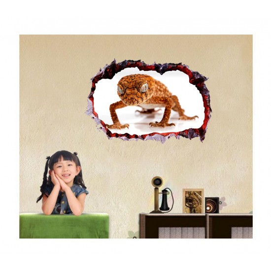 Sticker decorativ, Gaura in perete 3D, Broasca, 85 cm, 392STK
