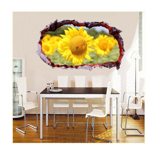Sticker decorativ, Gaura in perete 3D, Floarea soarelui, 85 cm, 336STK-1