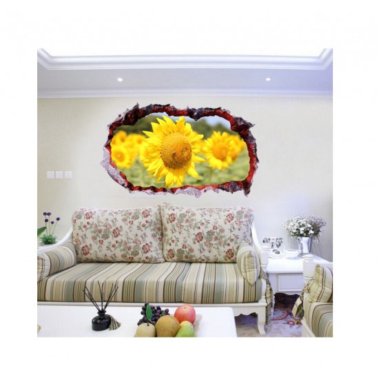 Sticker decorativ, Gaura in perete 3D, Floarea soarelui, 85 cm, 336STK-1