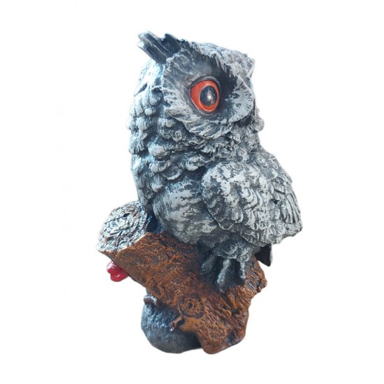Bufnita asezata pe un trunchi de copac, Gri, 35 cm, JJ2428