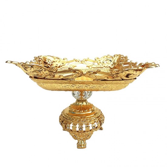 Fructiera din metal, Model floral cu cristale, Luxury, Gold, 23 cm, 167STH