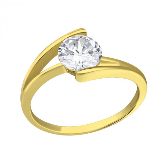 Inel argint placat cu aur 18K,  Solitaire cu cristale Zirconiu, Marimea 57, A4S38315