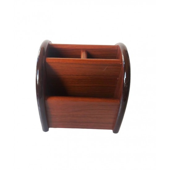 Ornament de birou cu ceas din lemn, Maro, 12 cm, 3561DX