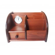 Ornament de birou cu ceas din lemn, Maro, 20 cm, 3560DX
