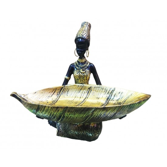 Ornament decorativ, Africana cu suport pentru bijuterii, Auriu, 19 cm, LY231907