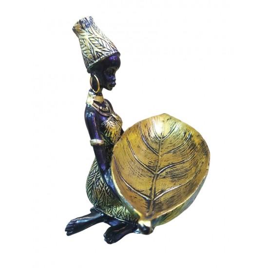 Ornament decorativ, Africana cu suport pentru bijuterii, Auriu, 19 cm, LY231907
