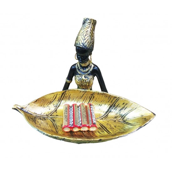 Ornament decorativ, Africana cu suport pentru bijuterii, Auriu, 19 cm, LY231907