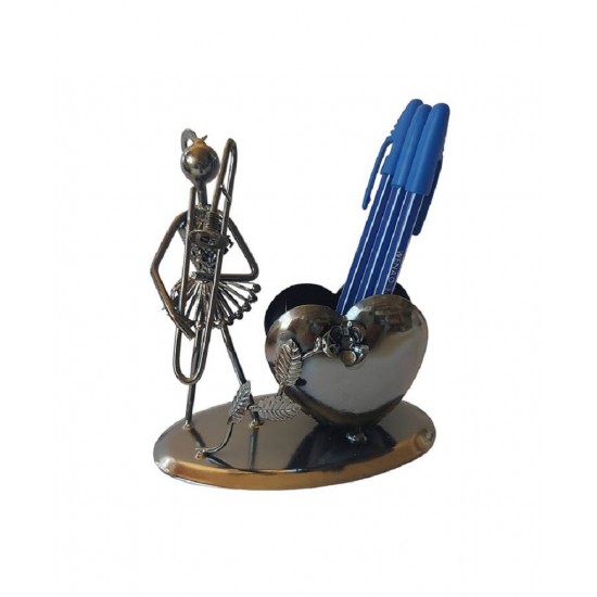 Ornament decorativ, Muzicant din metal cu suport de pixuri, Nergu, 15 cm, 356-16DD