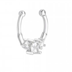 Piercing  nas din Argint, Geometric cu cristale Zircon, White, A4S39433