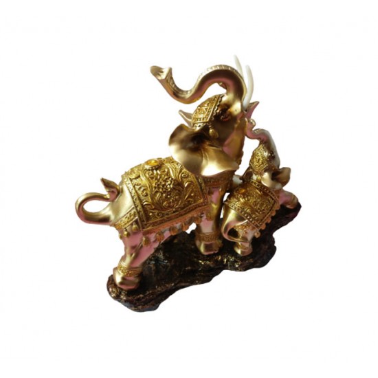 Statueta elefant mama si pui pe stanca, 25 cm, 33295JX