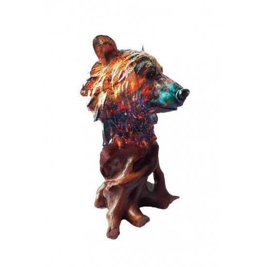 Statueta in trunchi de copac, Cap de Urs, 28 cm, 1016A5