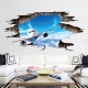 Sticker decorativ 3D, Gaura in perete, avion pe cer  115 cm, 97STK
