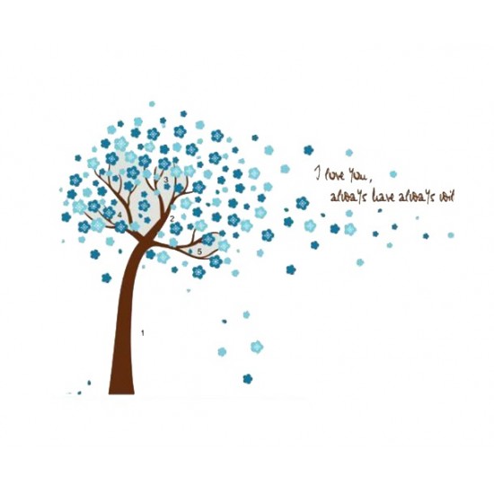 Sticker decorativ, Copacel cu flori albastre  150 cm, 107STK