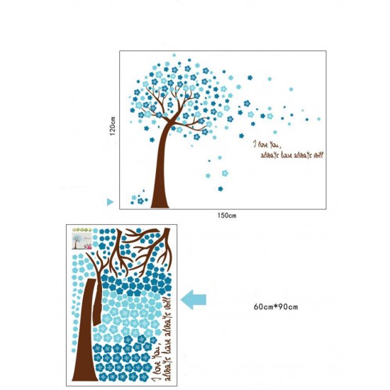 Sticker decorativ, Copacel cu flori albastre  150 cm, 107STK