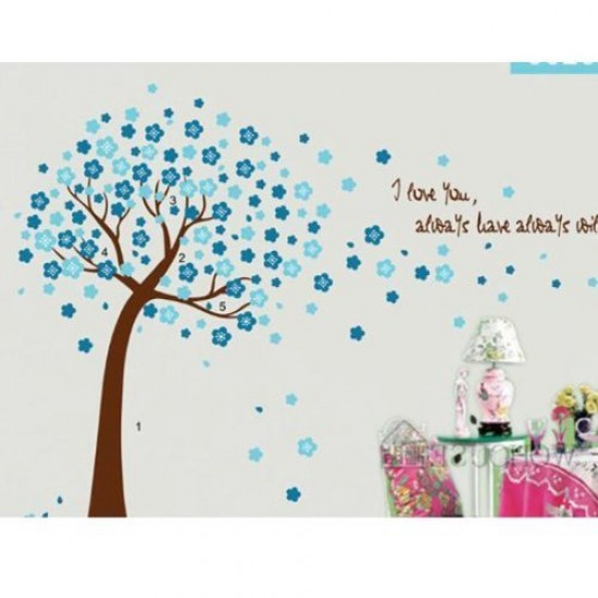 Sticker decorativ, Copacel cu flori albastre  150 cm, 107STK