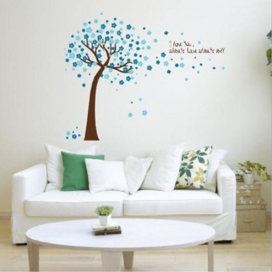 Sticker decorativ, Copacel cu flori albastre  150 cm, 107STK