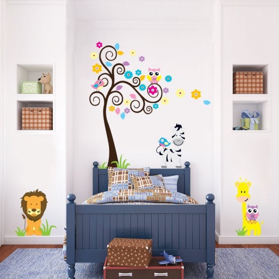 Sticker decorativ Copacelul cu animale,multicolor 120 cm,103STK