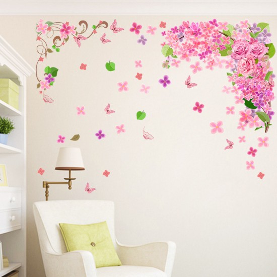 Sticker decorativ, Flori roz cu fluturasi 115 cm, 139-1STK Sticker decorativ, Flori roz cu fluturasi 115 cm, 139-1STK