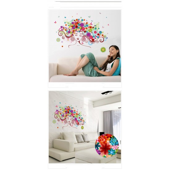 Sticker decorativ, Girl butterfly flowers 85 cm, 152STK