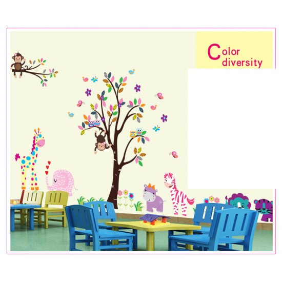 Sticker decorativ, copacel cu animalute 180 cm, 57STK Sticker decorativ, copacel cu animalute 180 cm, 57STK
