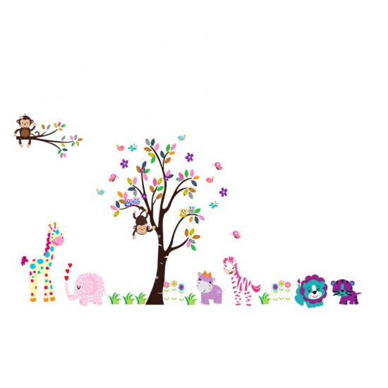 Sticker decorativ, copacel cu animalute 180 cm, 57STK Sticker decorativ, copacel cu animalute 180 cm, 57STK