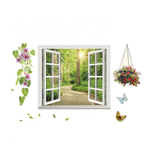 Sticker decorativ,  fereastra deschisa spre padure 107 cm, 63STK