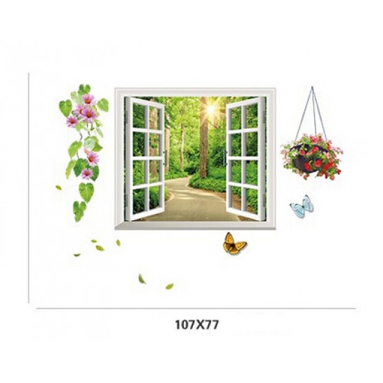 Sticker decorativ,  fereastra deschisa spre padure 107 cm, 63STK