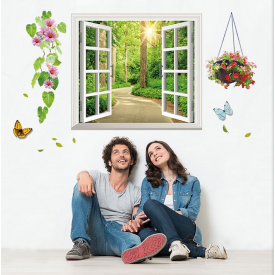 Sticker decorativ,  fereastra deschisa spre padure 107 cm, 63STK