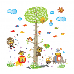 Sticker decorativ, masuratoare copacel cu animalute 143 cm, 70STK Sticker decorativ, masuratoare copacel cu animalute 143 cm, 70STK