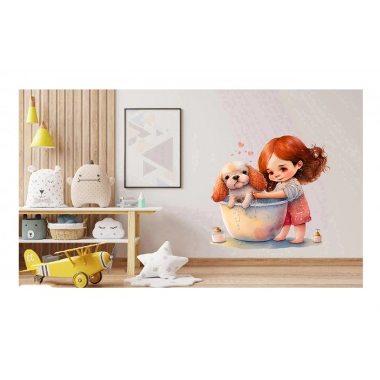 Sticker decorativ, Fetita si Catelul, Multicolor, 61 cm, 1294STK-3